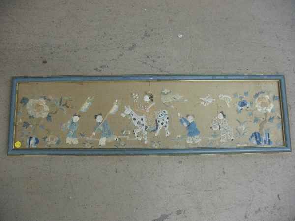 18TH CENTURY CHINESE NEEDLEPOINT DEPICTING A DO: 18TH CENTURY CHINESE NEEDLEPOINT DEPICTING A DOWERY PROCESSIONAL 32 1/2" X 8"