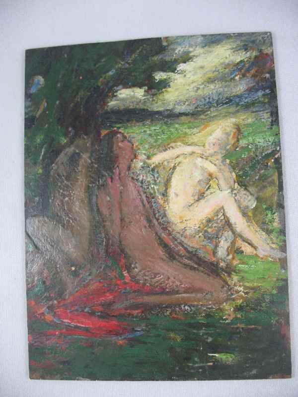 "NUDES SUNBATHING" BY THERESA BERNSTEIN, OIL ON: "NUDES SUNBATHING" BY THERESA BERNSTEIN, OIL ON BOARD, CIRCA 1918, 9" X 12" Theresa Ferber BERNSTEIN (1890-2002) Theresa F. MEYEROWITZ Biography Birth place: Phila., PA Death place: New York, NY Addre