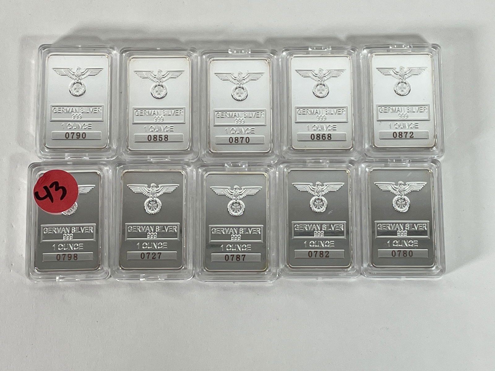 10 GERMAN PURE SILVER ONE OUNCE INGOTS, .999% (1 of 4)