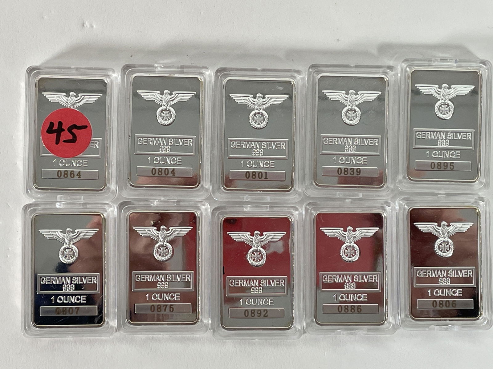 10 GERMAN PURE SILVER ONE OUNCE INGOTS, .999% (1 of 3)