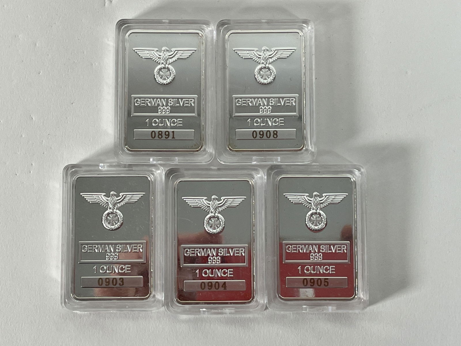 5 GERMAN PURE SILVER ONE OUNCE INGOTS, .999% (1 of 4)