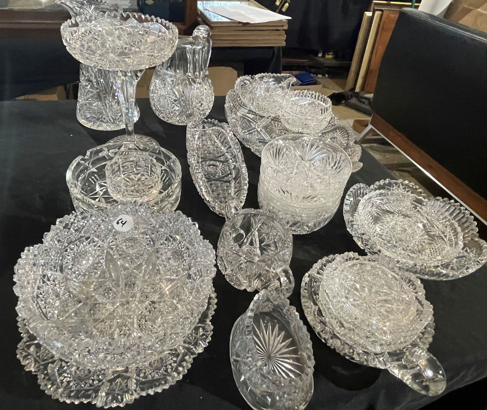 LARGE LOT ANTIQUE CRYSTAL SERVING PIECES, 23 PIECES (1 of 3)