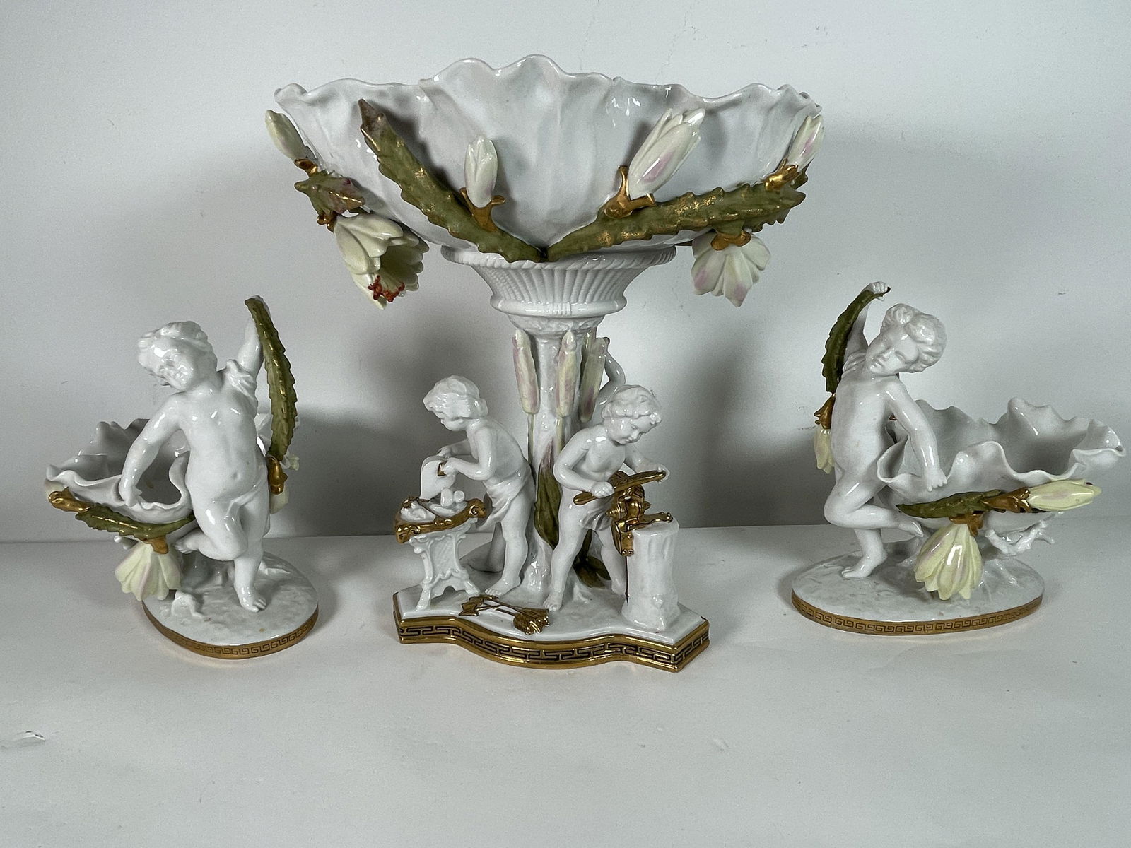 LARGE THREE PIECE PORCELAIN GERMAN CONSOLE SET WITH (1 of 8)
