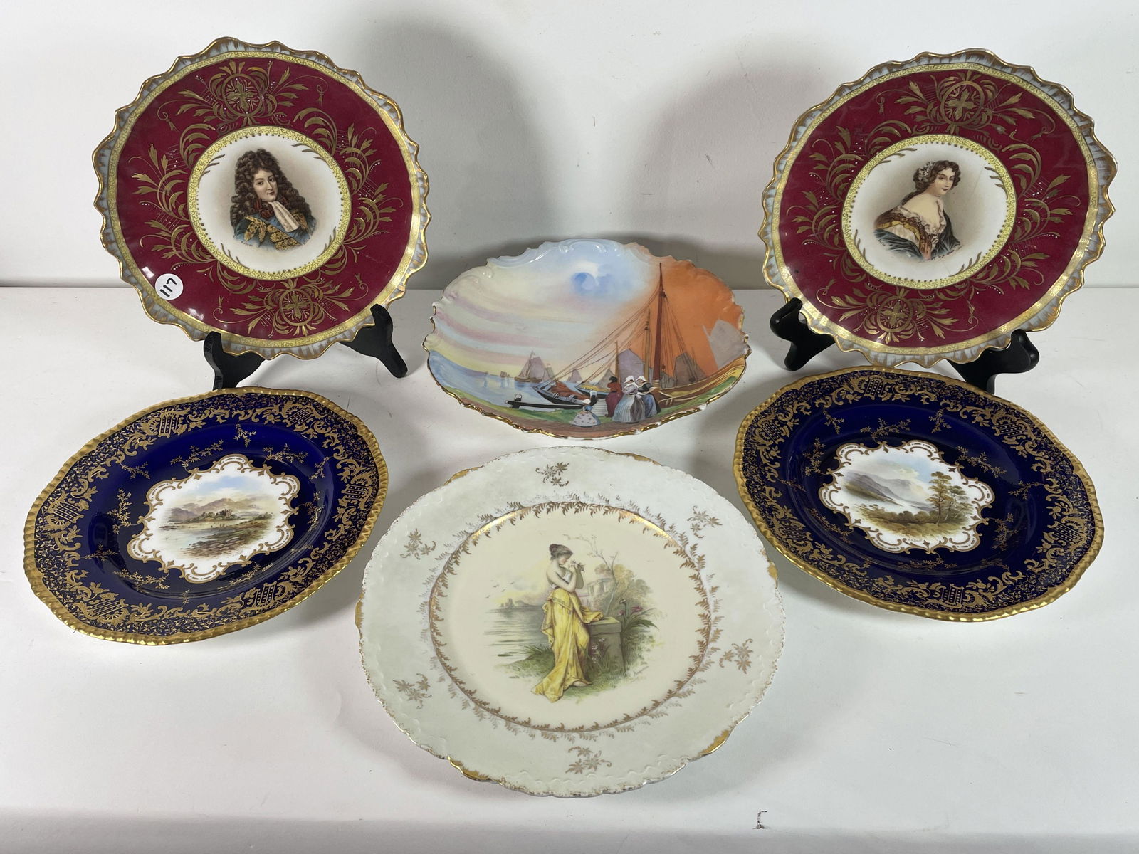 SIX HAND PAINTED PORCELAIN PLATES, INCLUDES 2 COALPORT (1 of 10)