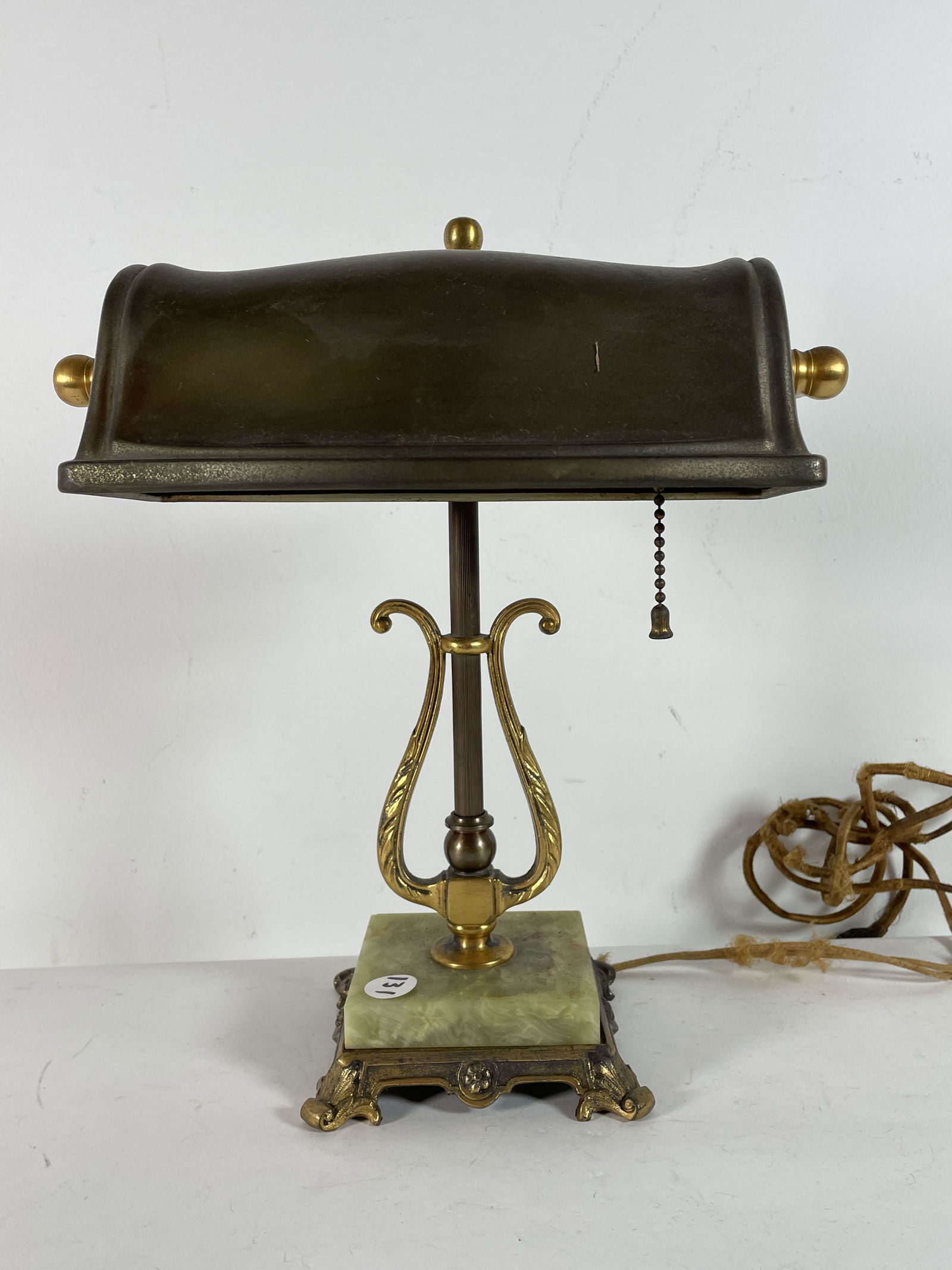 ANTIQUE BANKERS DESK LAMP WITH ALABASTER BASE, 13" X 9" (1 of 3)