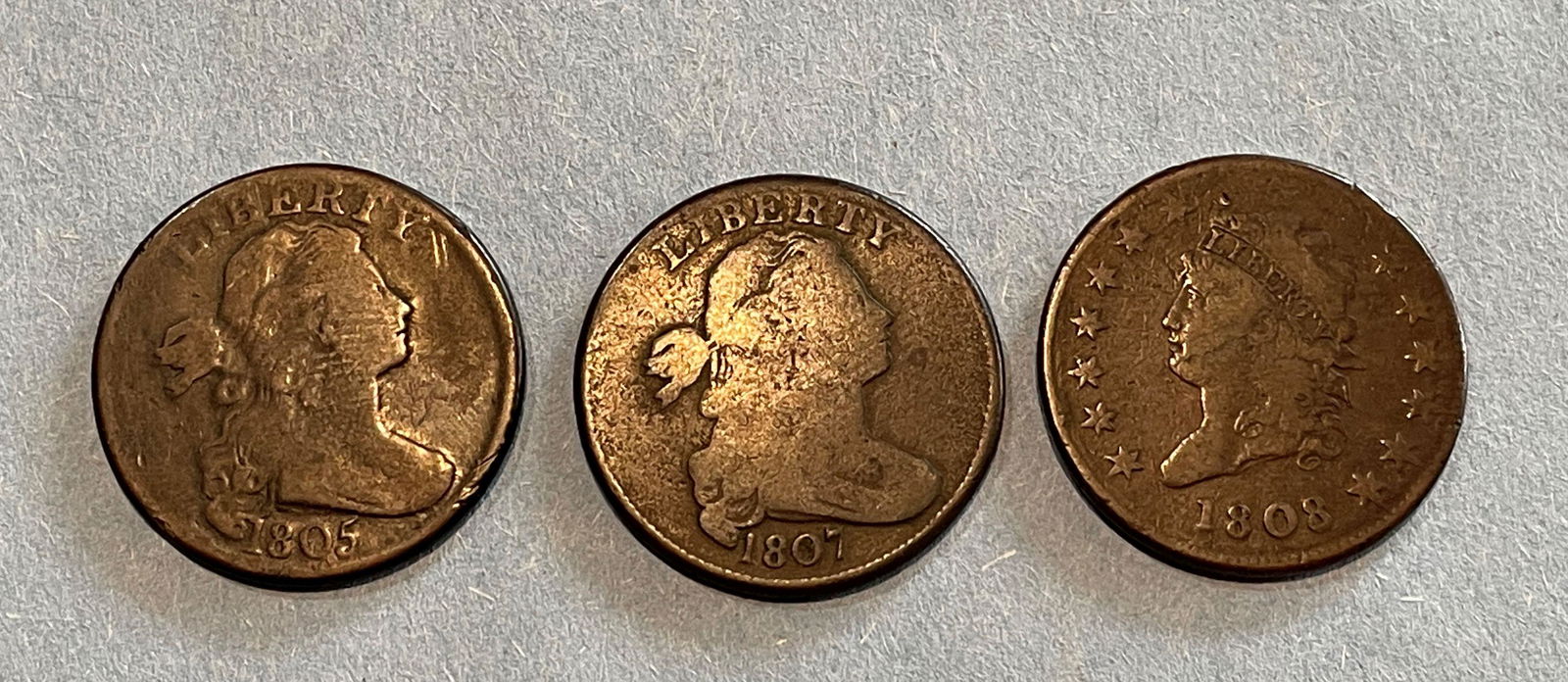 3 LARGE CENTS 1805, 1807, AND 1808 (1 of 7)
