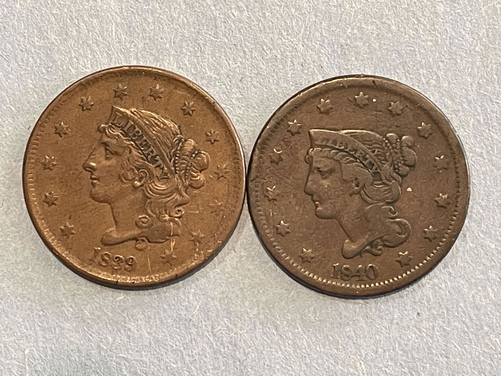 2 LARGE CENTS 1839 AND 1840 (1 of 6)