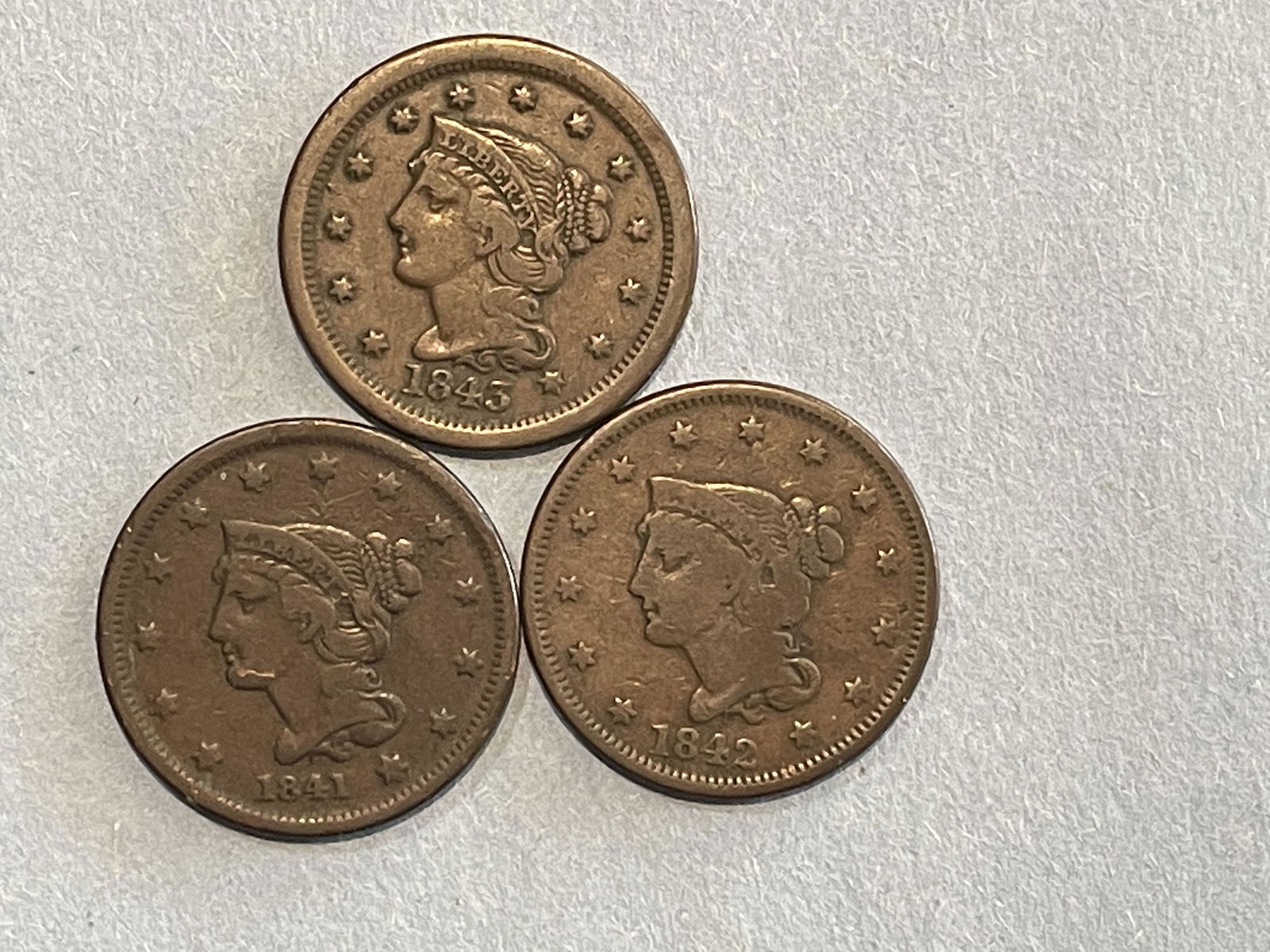 3 LARGE CENTS 1841, 1842, AND 1843 (1 of 9)
