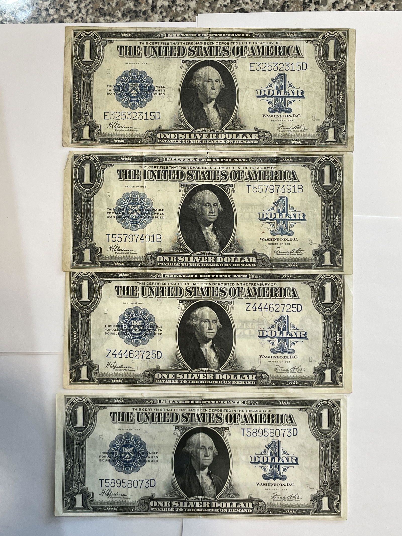 4 1923 1 DOLLAR SILVER CERTIFICATES (1 of 10)
