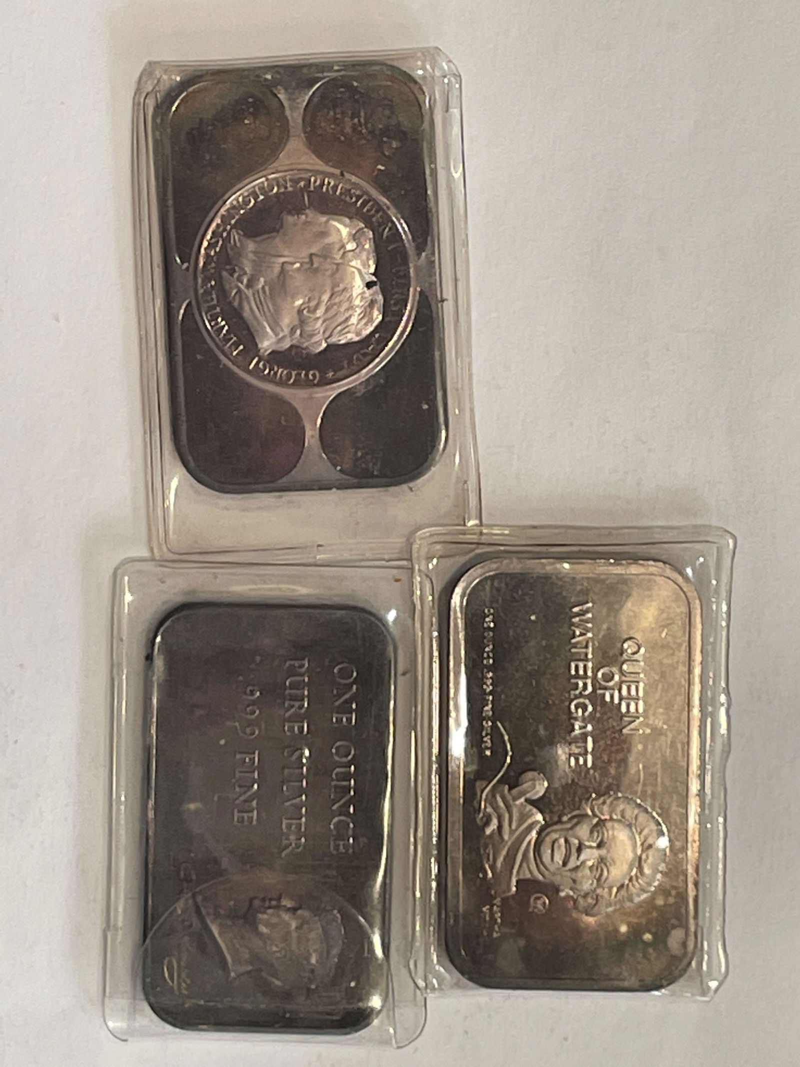 THREE ONE OUNCE SILVER INGOTS, QUEEN OF WATERGATE, (1 of 5)