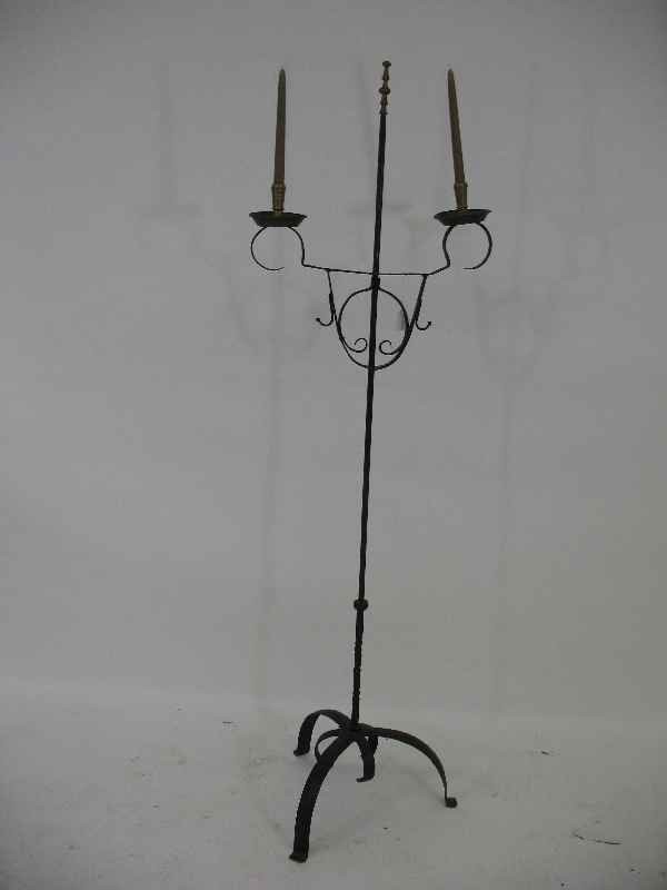 18TH CENTURY WROUGHT IRON CANDLE STAND 67": 18TH CENTURY WROUGHT IRON CANDLE STAND 67"