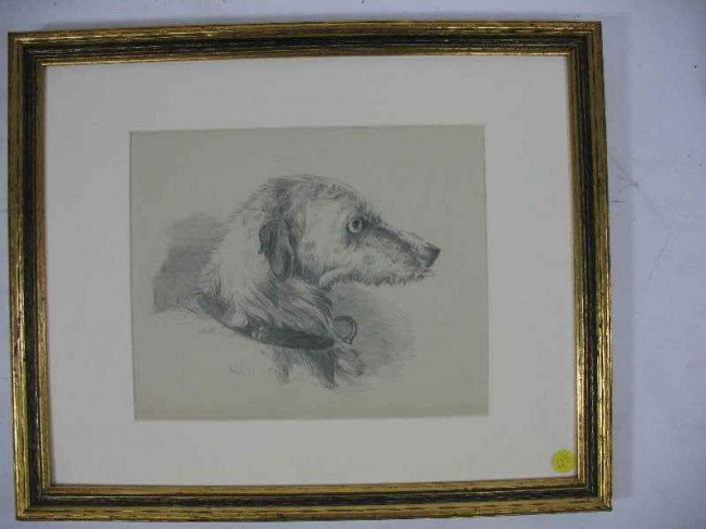 PENCIL DRAWING OF A DOG BY EDWIN HENRY LANDSEE: PENCIL DRAWING OF A DOG BY EDWIN HENRY LANDSEER 18 3//4" X 15 1/2" Sir Edwin Henry Landseer (1802-73) is an English painter, born in London, the son of the engraver John Landseer (1769-1852). Trained 