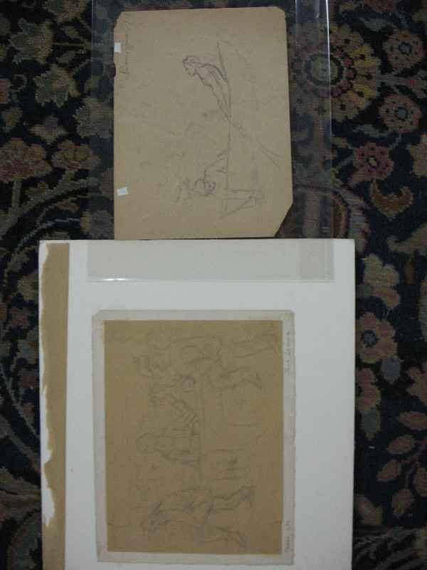 2 DRAWINGS BY JACK LEVINE 9" X 12": 2 DRAWINGS BY JACK LEVINE 9" X 12" Jack LEVINE (1915) Birth place: Boston (South End), MA Addresses: NYC Profession: Painter Studied: Harold Zimmerman, BMFA Sch.; Denman W. Ross, 1929-31 Exhibited: PA