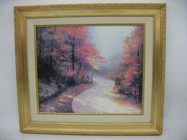 THOMAS KINKADE "AUTUMN LANE" 19.5 X 23.5: THOMAS KINKADE "AUTUMN LANE" 19.5 X 23.5