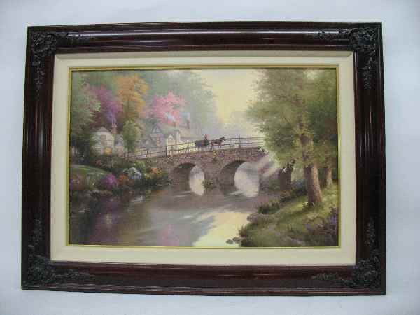 THOMAS KINKADE "HOMETOWN BRIDGE" 17.5 X 27.5: THOMAS KINKADE "HOMETOWN BRIDGE" 17.5 X 27.5