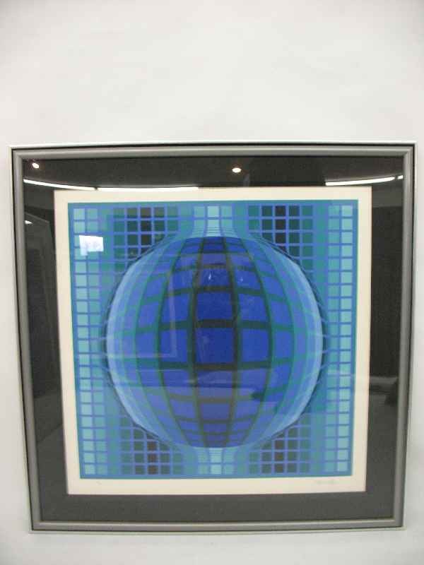 ABSTRACT BY VICTOR VASARELY , SIGNED: ABSTRACT BY VICTOR VASARELY. SCREENPRINT IN COLORS. SIGNED AND NUMBERED. 29" X 29" Solo exhibitions 2004 Black and White Naples Museum of Art – Naples FL, United States 11/02/2004 – 04/03/2005 Bla