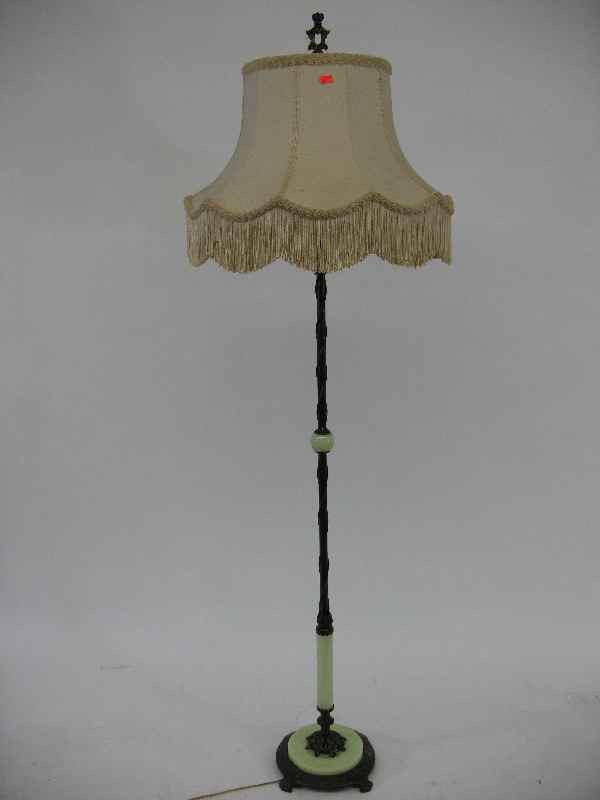 VICTORIAN JADDITE AND WROUGHT IRON LAMP MARKED: VICTORIAN JADDITE AND WROUGHT IRON LAMP MARKED W.N. ECO