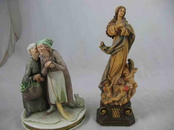 1961 S CAPPE PORCELAIN FIGURAL GROUPING, "THE : 1961 S CAPPE PORCELAIN FIGURAL GROUPING, "THE GOSSIPS" WITH ITALIAN CARVED ANRI WOOD MADONNA