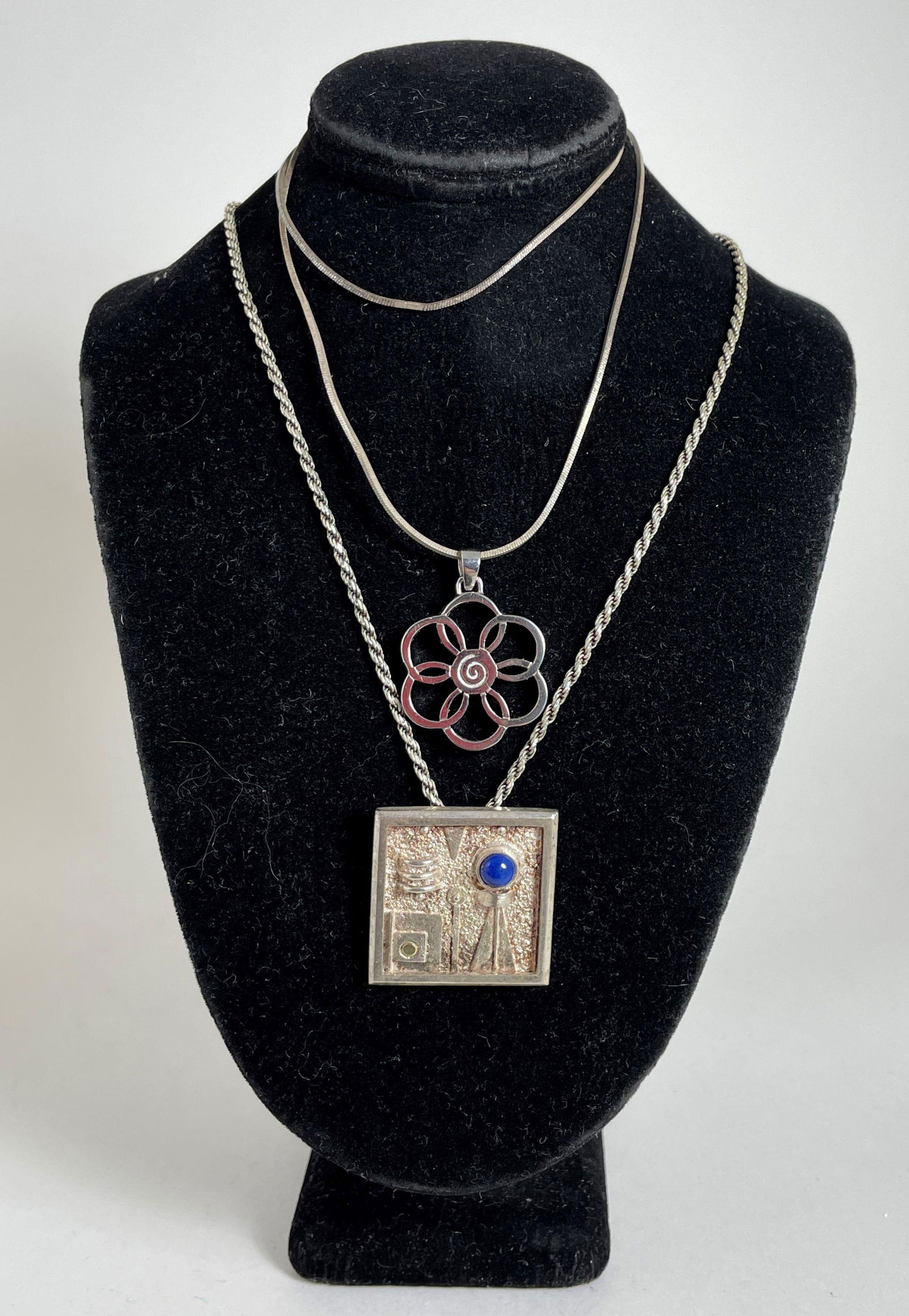 TWO MCM DESIGNER STERLING SILVER NECKLACES, 14" AND 16" LONG (1 of 5)