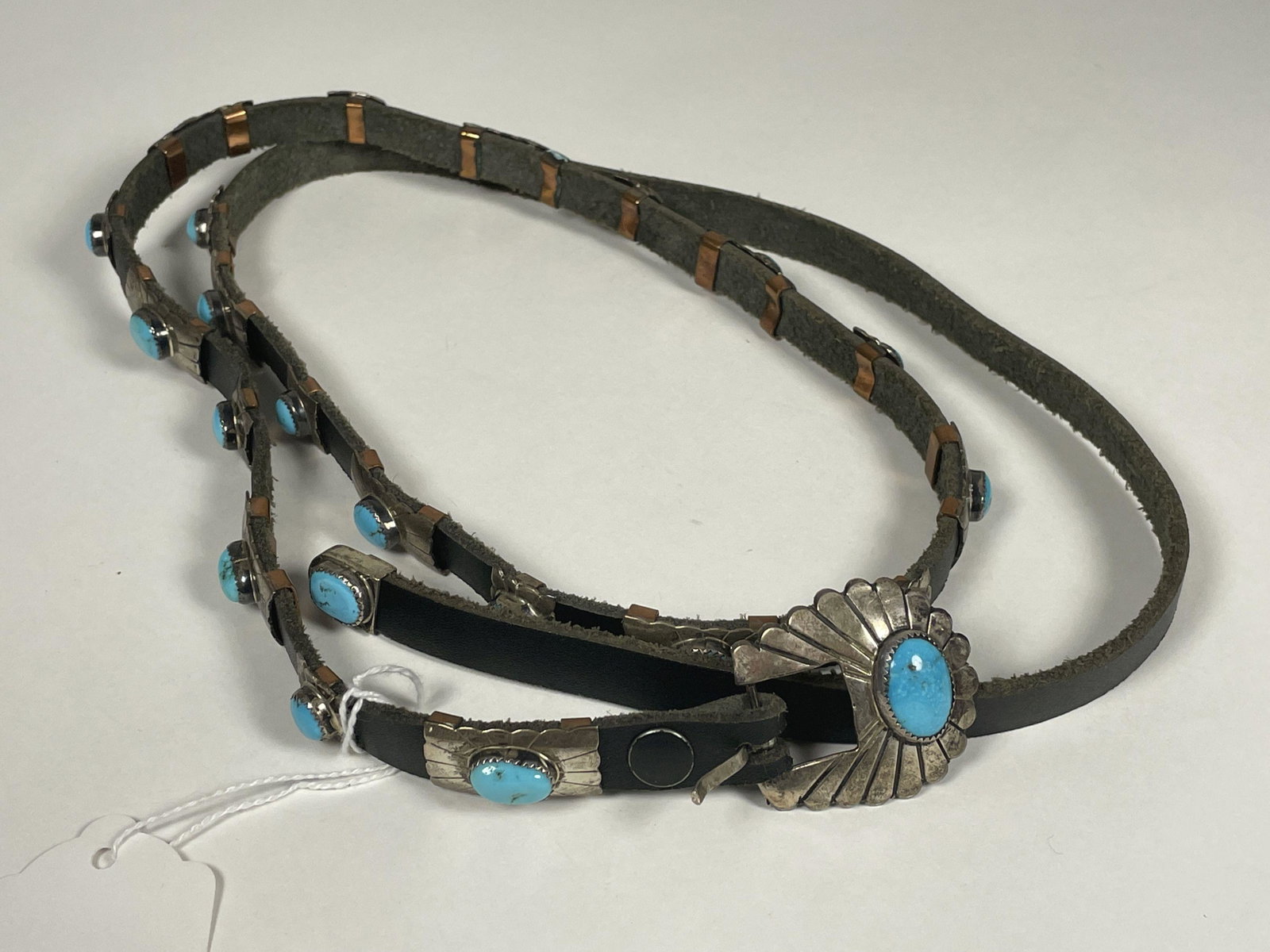 A 49" LONG SIGNED LADIES CONCHA BELT: A 49" LONG SIGNED LADIES CONCHA BELT