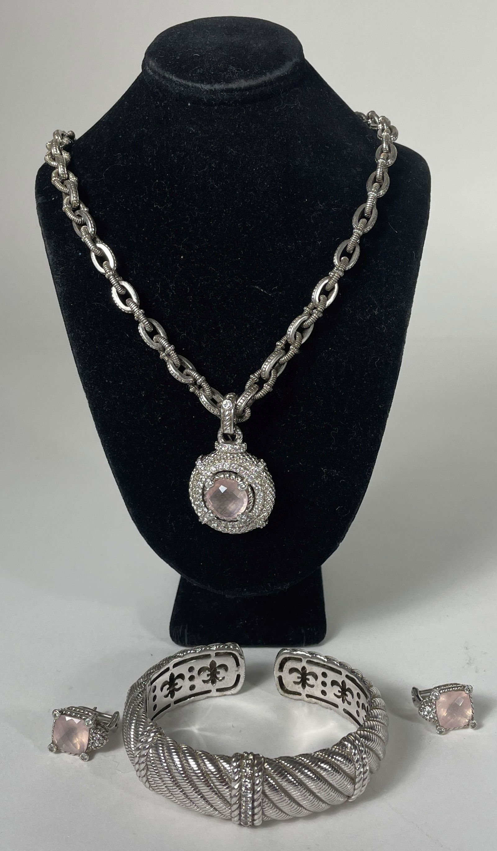 A STERLING SILVER JUDITH RIPKA BRACELET, NECKLACE AND EARRING SET, 18" NECKLACE (1 of 6)