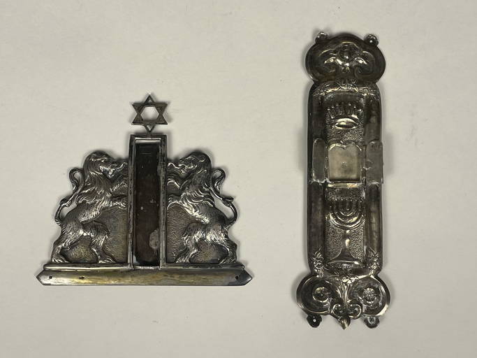 TWO ANTIQUE STERLING SILVER MEZUZAHS, 5" X 1" AND SMALLER (0111) on May 22, 2022 Kimballs