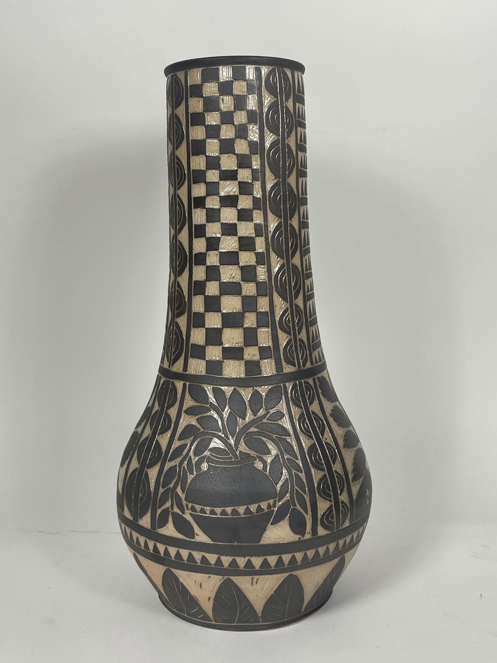 A MATTHEW METZ LARGE SIGNED ART POTTERY VASE, 13" X 6" (1 of 5)