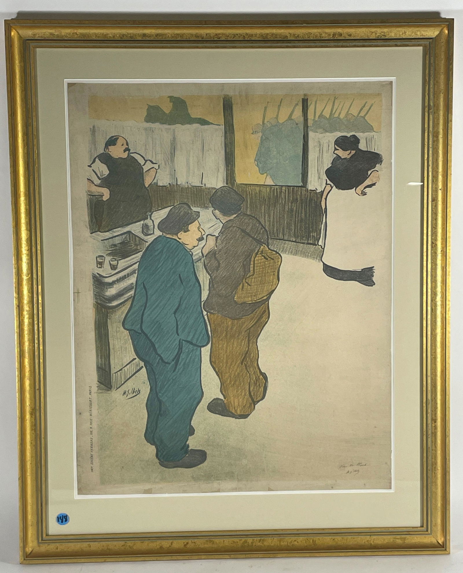 LARGE FRAMED VINTAGE ARTIST'S PROOF POSTER BY HENRI-GABRIEL IBELS WITH A HAND-WRITTEN DEDICATION TO (1 of 5)