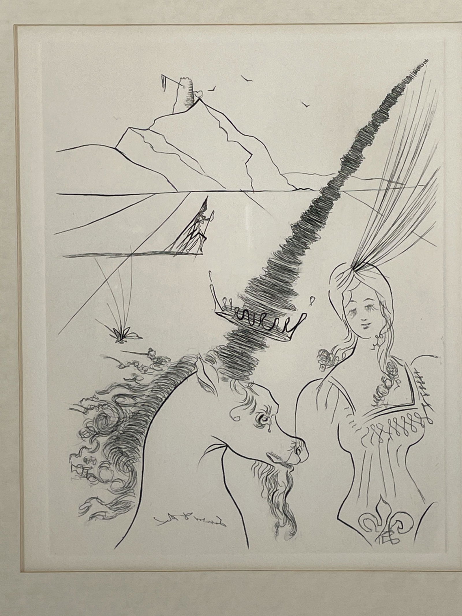 A SALVADOR DALI PRINT SIGNED IN THE PLATE 19" X 16.5" FRAMED AND 11" X 9" (1 of 8)