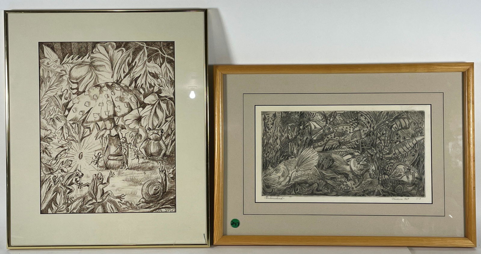 TWO PEN AND INK DRAWINGS BY CROSSWHITE BONAVENTURA, 17.5"  X 20" AND 15.5" X 22" (1 of 10)