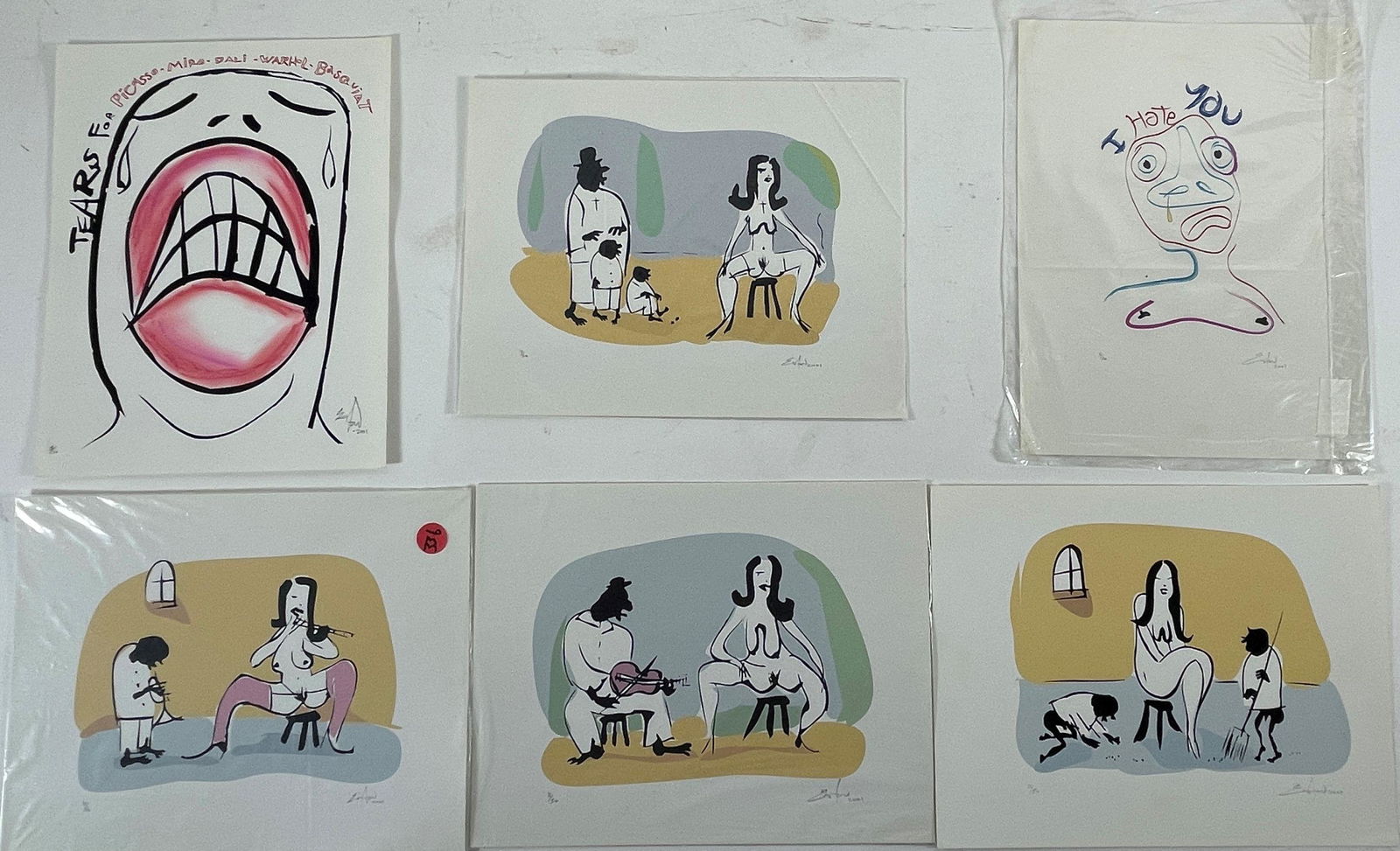 SIX PENCIL SIGNED PRINTS, UNFRAMED. SIGNED ILLEGIBLY, 8.5" X 11" EACH (1 of 9)