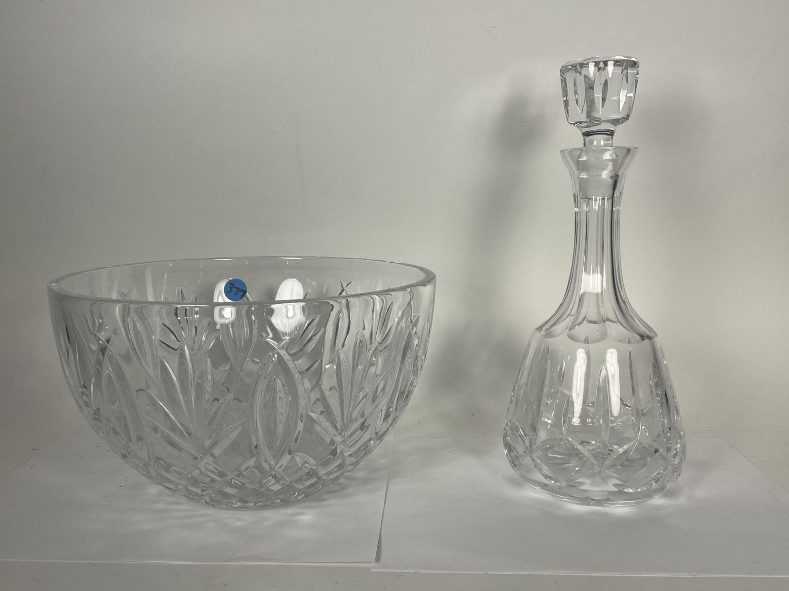 TWO PIECES WATERFORD CRYSTAL, ONE LARGE CENTERBOWL AND ONE DECANTER, 12" DECANTER AND 10.5" X 6" (1 of 7)