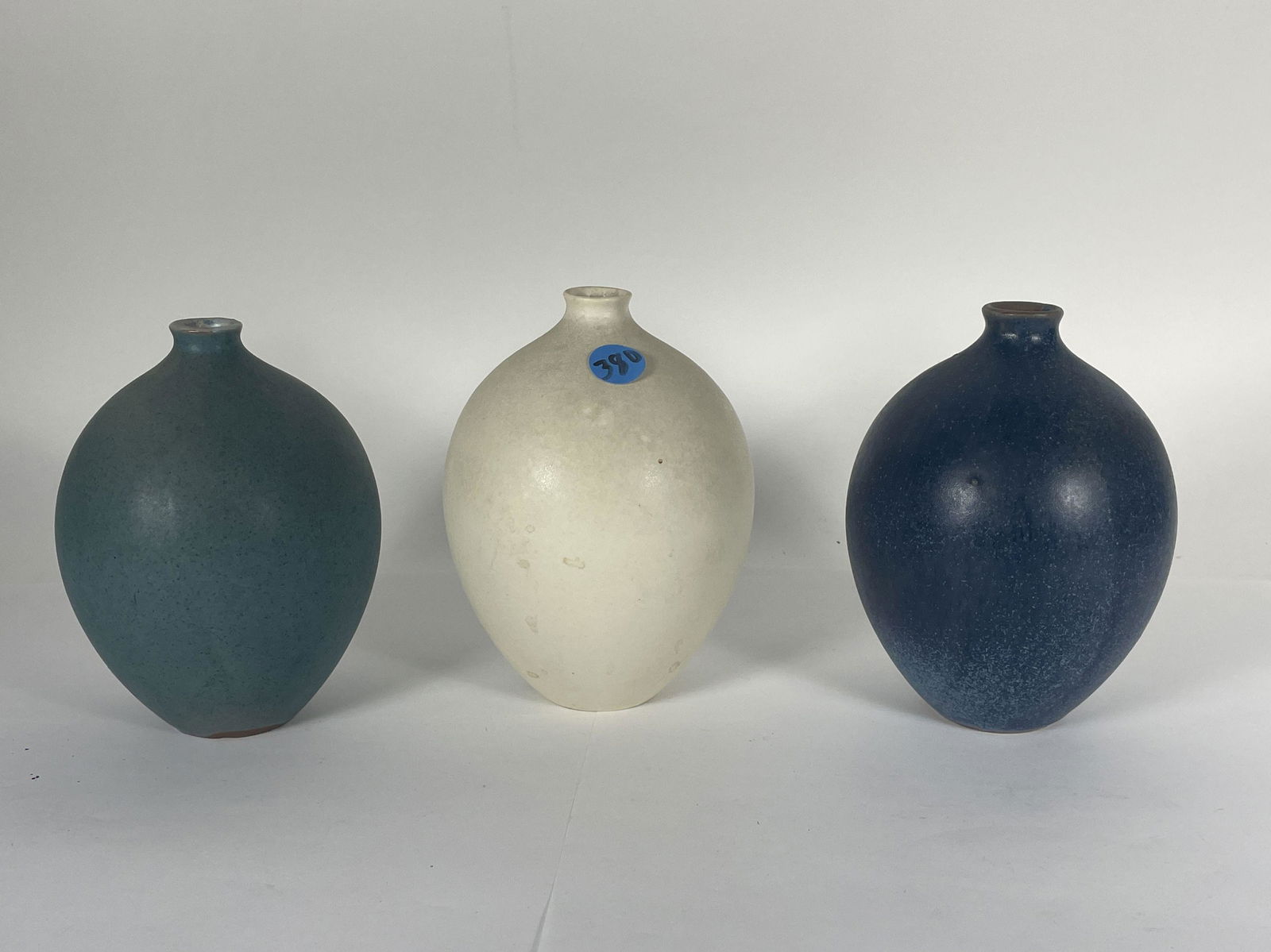 3 STUDIO POTTERY MIDCENTURY MODERN BUD VASES, 2 SIGNED A. 6" X 4" EACH (1 of 10)