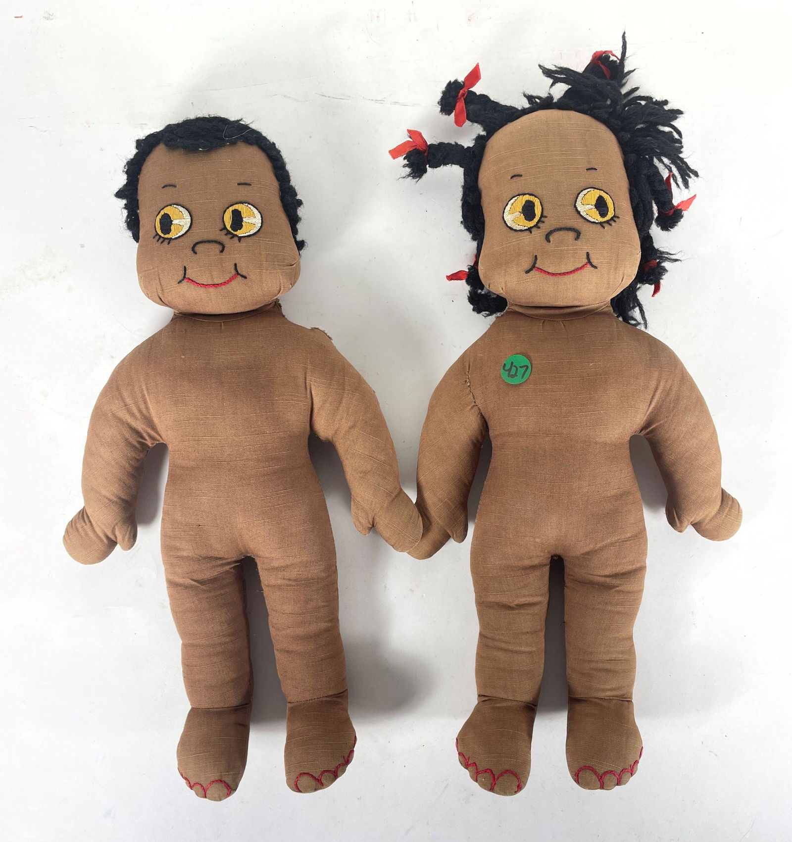 TWO LATE 19TH CENTURY AFRICAN-AMERICAN FOLK ART DOLLS, 18" EACH (1 of 4)