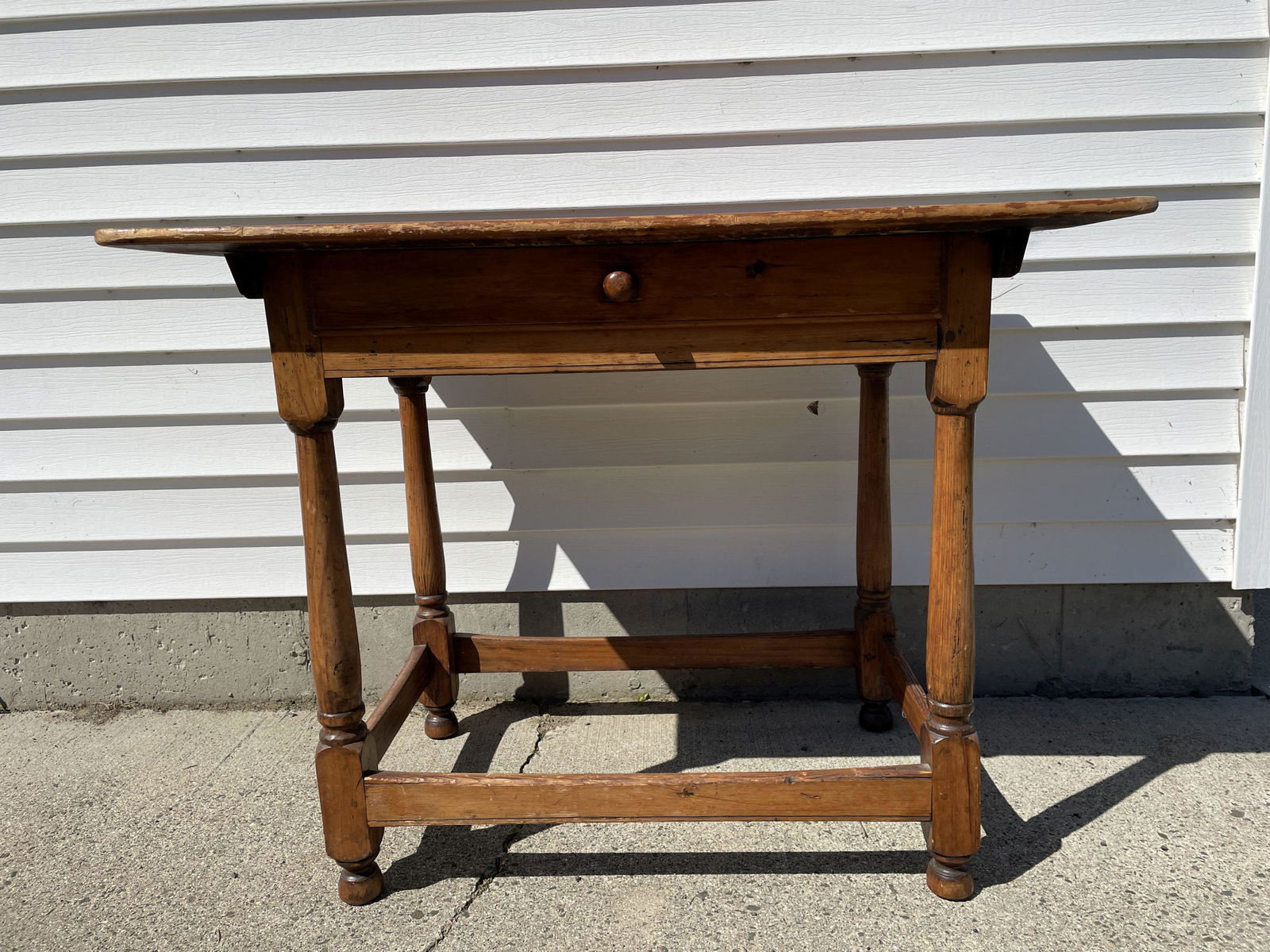 AN EARLY TAVERN TABLE LATER CONVERTED TO BAKERS TABLE. 39" X 22" X 30" (1 of 5)