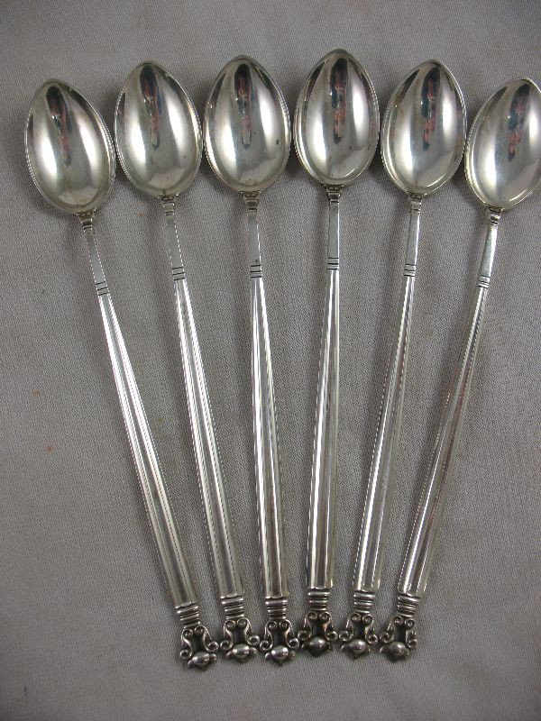 6 GEORGE JENSEN STERLING SILVER ICED TEA SPOO: 6 GEORGE JENSEN STERLING SILVER ICED TEA SPOONS 6.5OZ