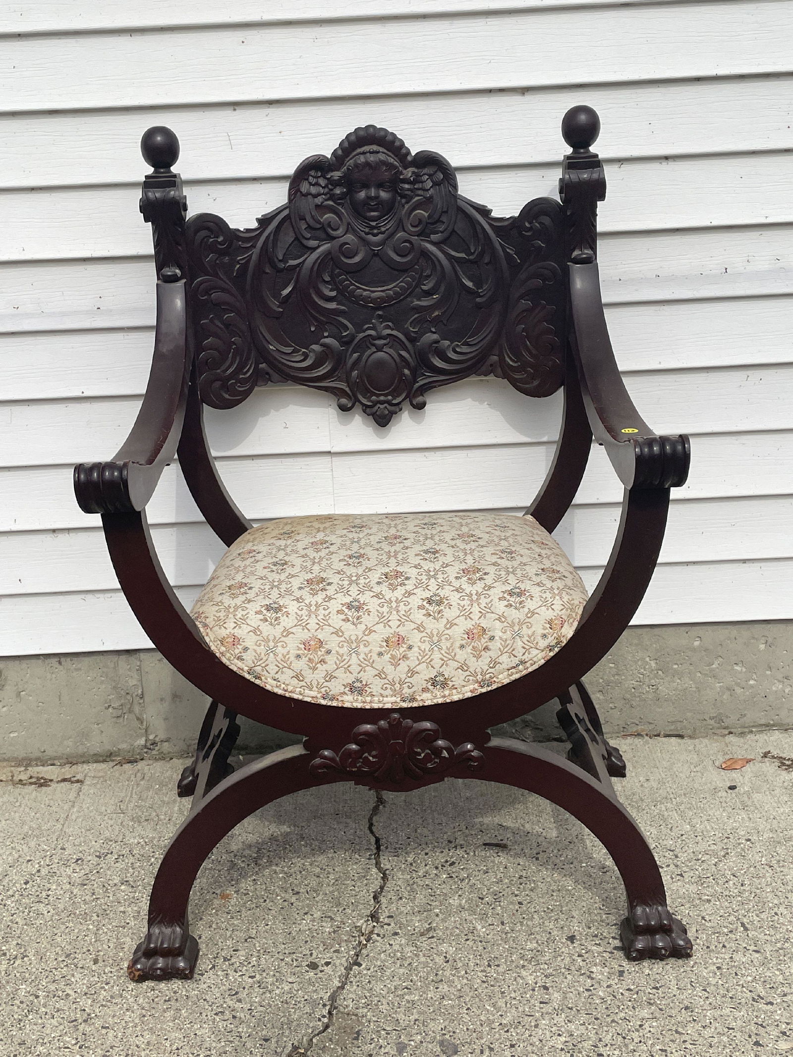 A CARVED WALNUT VICTORIAN CHAIR, 25.5" X 26" X 39" (1 of 6)
