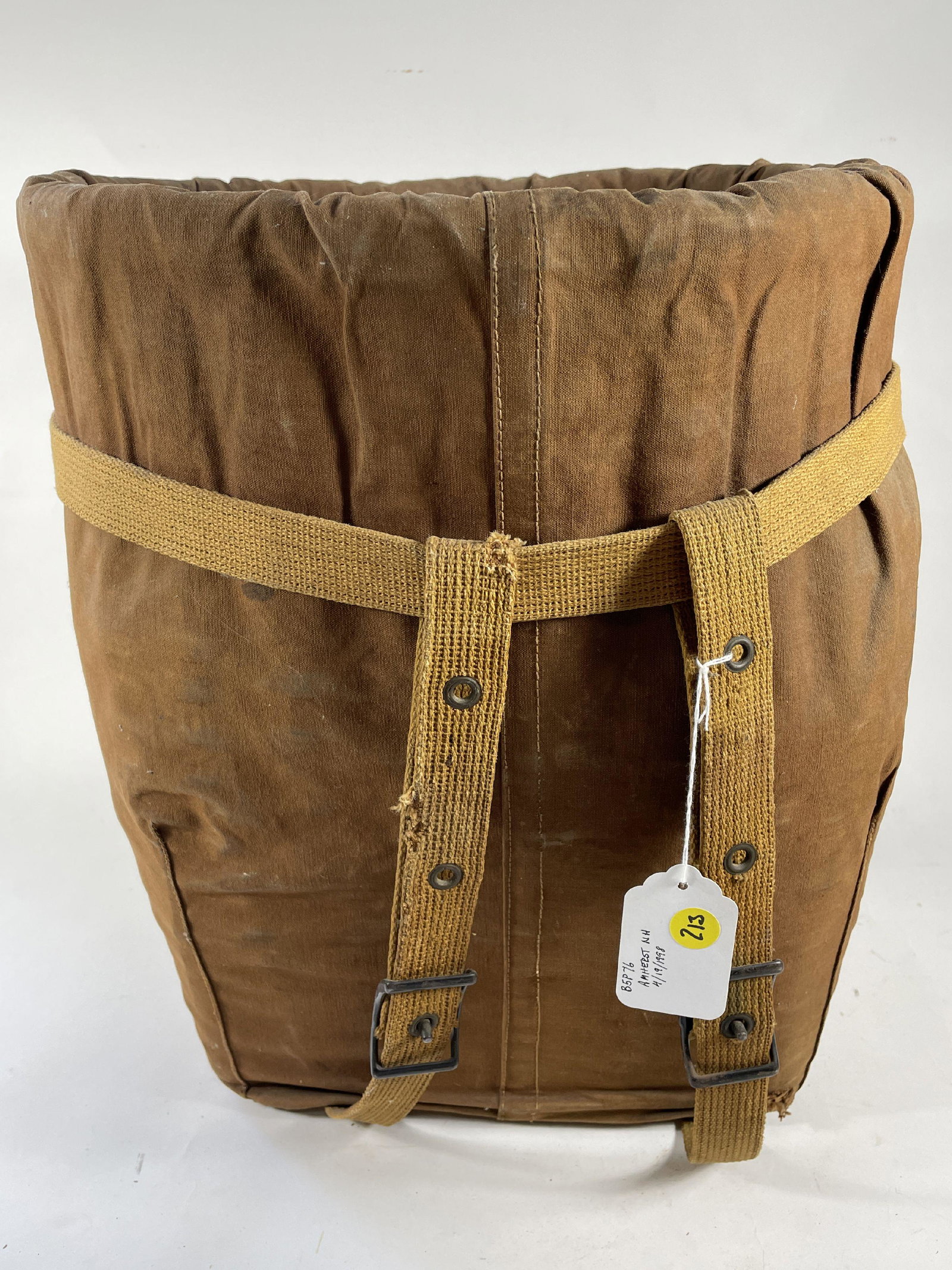AN ABERCROMBIE AND FITCH CANVAS COVERED PACK BASKET WITH FABRIC LABEL, 15.5" X 14.5" X 18.5" (1 of 5)