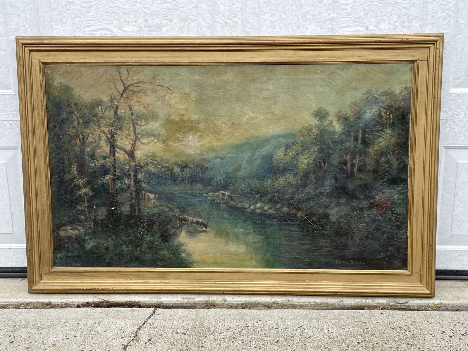 LARGE OIL ON CANVAS LANDSCAPE PAINTING SIGNED BY BELLE GRELS (1 of 12)