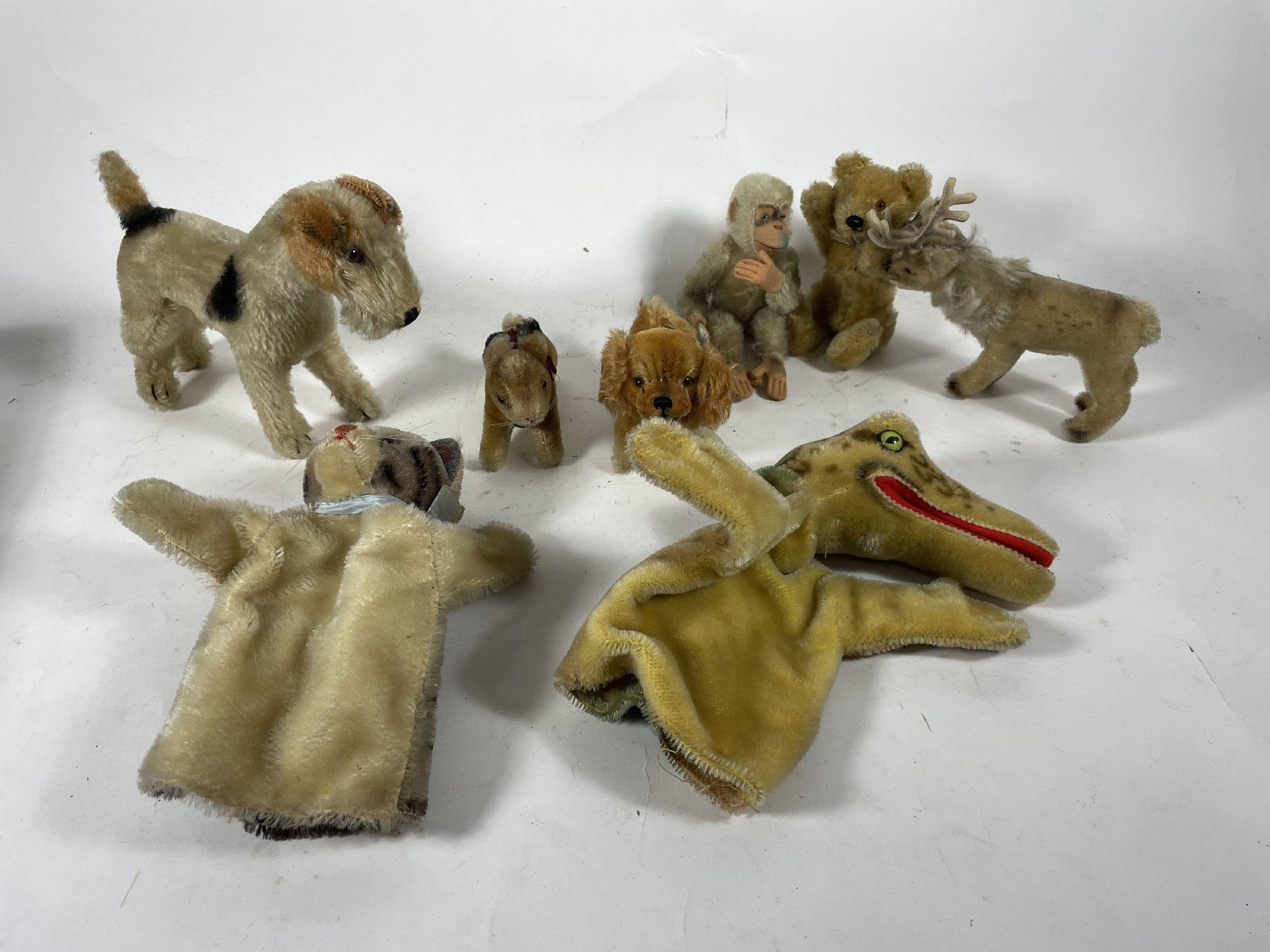 EIGHT ANTIQUE MOSTLY STEIFF ANIMALS AND PUPPETS (1 of 10)