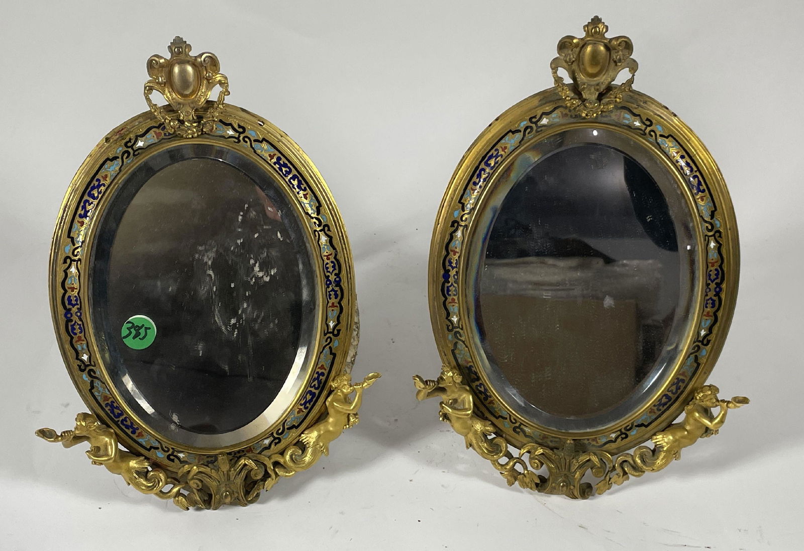 A PAIR OF 19TH CENTURY BRONZE AND CLOISSONE EASELBACK MIRRORS WITH MERMAIDS (1 of 11)