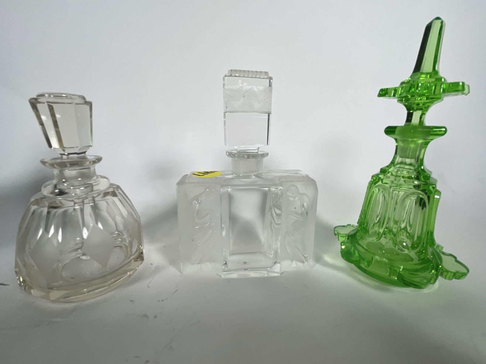 THREE ART DECO GLASS PERFUME BOTTLES, 6" AND SMALLER (1 of 6)