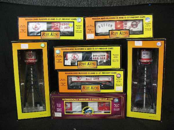 RAIL KING BY MTH RED SOX LOT: 5 DIFFERENT CAR: RAIL KING BY MTH RED SOX LOT: 5 DIFFERENT CARS W/ 2 WATER TOWERS (30-74174, 30-76214, 30-73148, 30-74480, 20-93256, 30-90144 (2))
