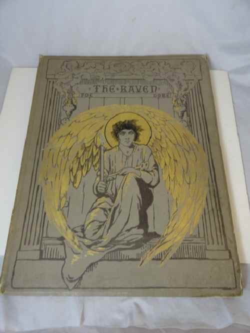 LARGE "THE RAVEN" BOOK BY EDGAR ALLEN POE, C.: LARGE "THE RAVEN" BOOK BY EDGAR ALLEN POE, C. 1883 HARPERS (WATER STAINS)