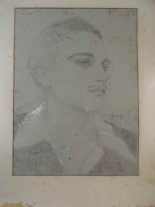 JAMES APOSTLE FRAMED PENCIL DRAWING 1941 SELF: JAMES APOSTLE FRAMED PENCIL DRAWING 1941 SELF PORTRAIT (22" X 27" SIGHT)