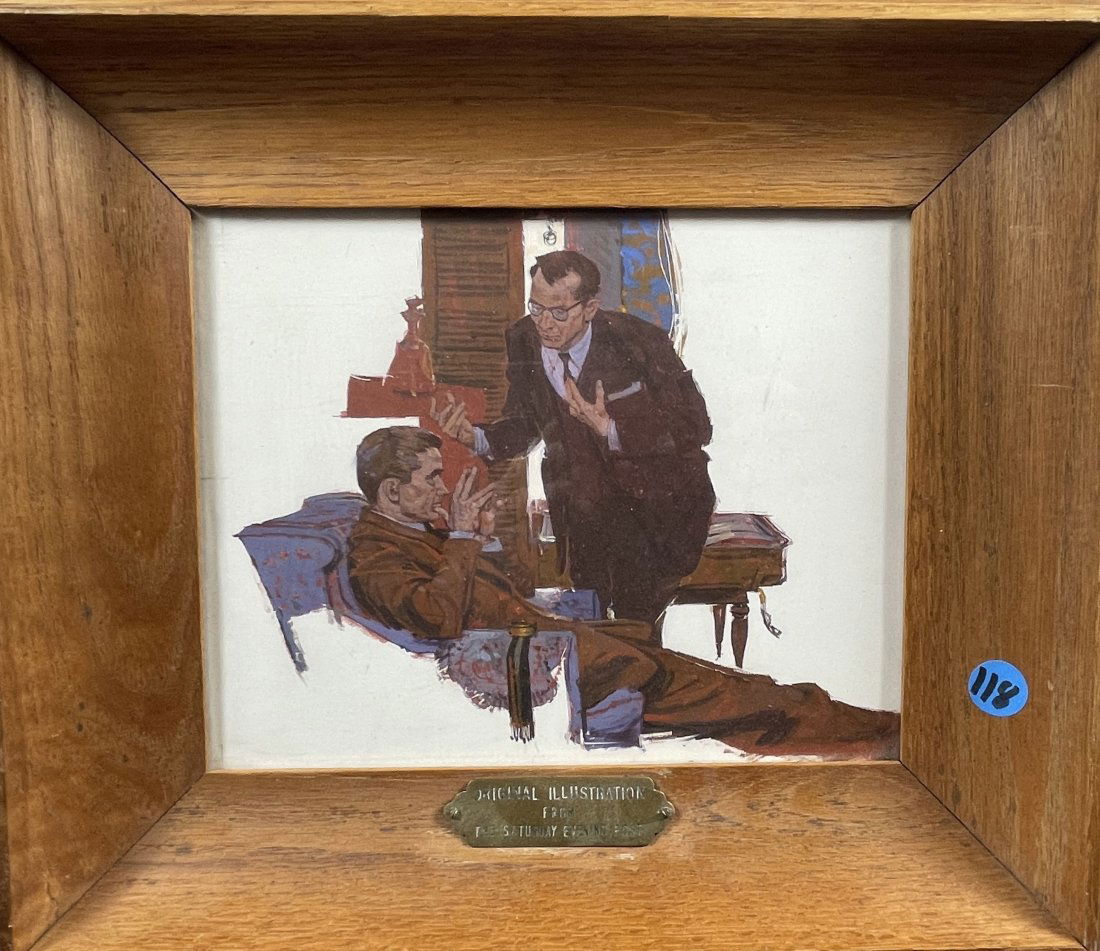 ORIGINAL SATURDAY EVENING POST ILLUSTRATION BY KEN RILEY, 14.5" X 12" FRAMED AND 9.5" X 7" SIGHT (1 of 5)