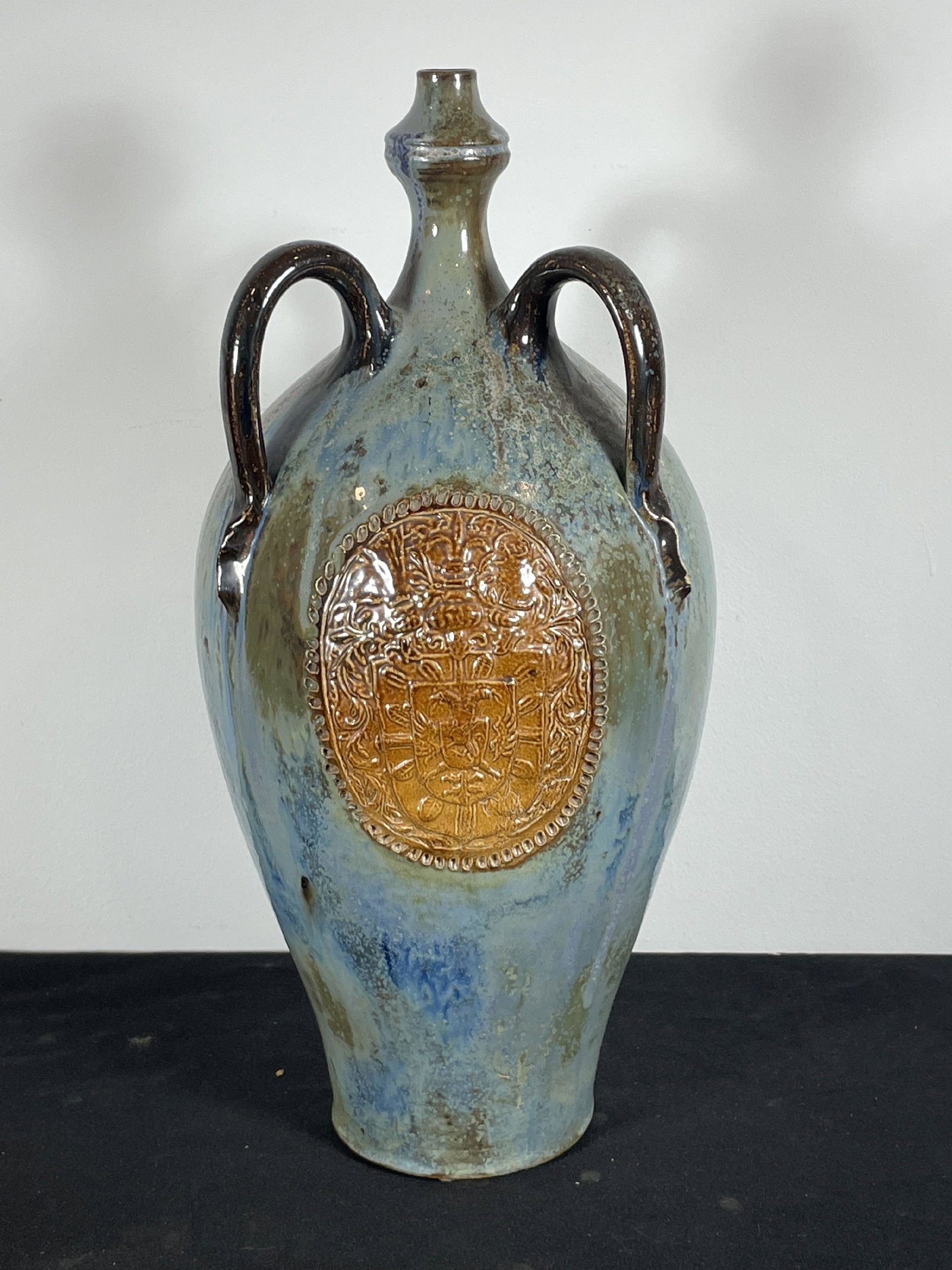 A 20" CONTINENTAL JAR/BOTTLE WITH THREE HANDLES: A 20" CONTINENTAL JAR/BOTTLE WITH THREE HANDLES