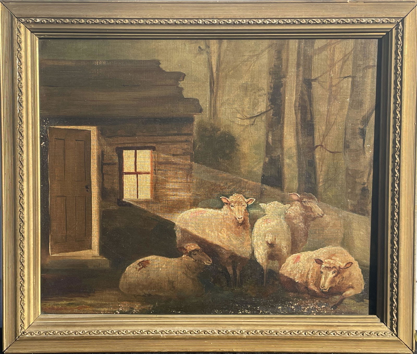WILLIAM TURNBULL OIL ON CANVAS PAINTING "SHEEP AT DAWN" SIGNED ON STRETCHER. 20.5" X 17.25" FRAMED (1 of 4)