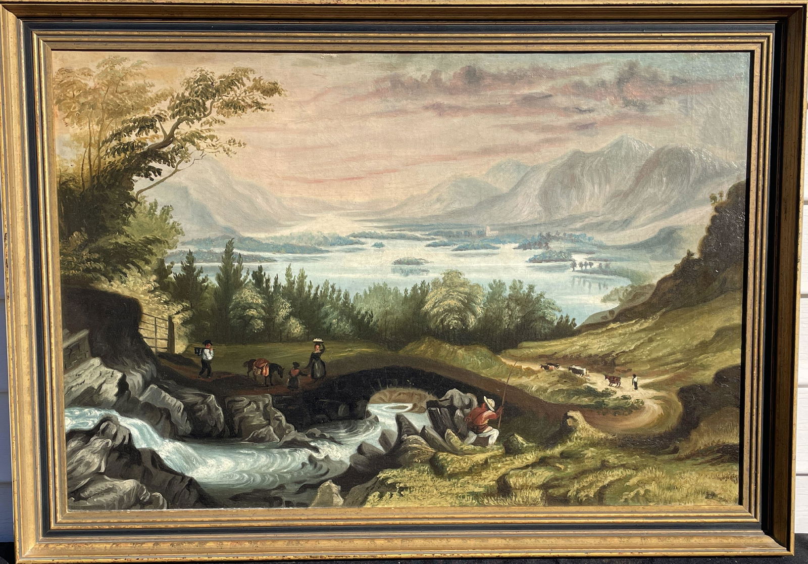 JORDAN 1816 OIL ON CANVAS OF A PRIMITIVE LANDSCAPE, 23" X 32.5" FRAMED AND 20" X 29" SIGHT (1 of 6)