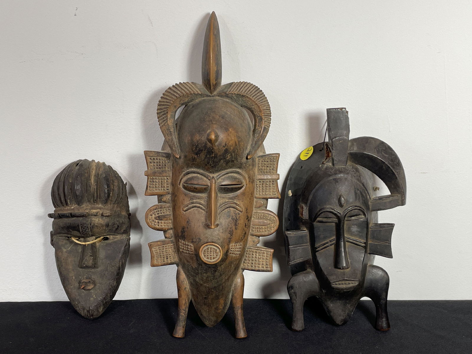 THREE EARLY YORUBA MASKS. 14", 10", AND 7"  PROPERTY FROM THE PRIVATE COLLECTION OF JANINE AND JOSEF (1 of 5)
